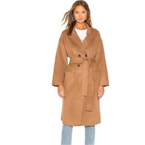 NWT Anine Bing Dylan Wool Cashmere Camel Belted Midi Length Coat Size XS